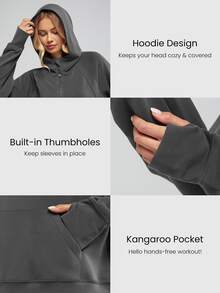 GLOWMODE Modal Silk Touch Oversized Long Sleeve Half-Zip Sweatshirt  Spring Summer - Dark Grey - View 4