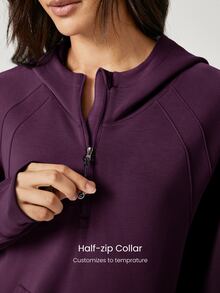 GLOWMODE Modal Silk Touch Oversized Long Sleeve Half-Zip Sweatshirt  Spring Summer - Cherry Cola - View 3
