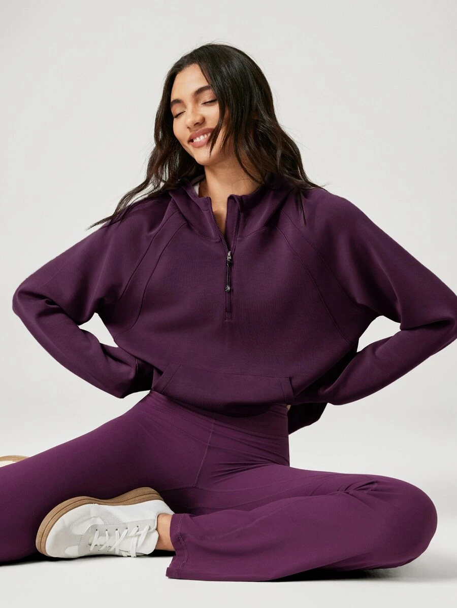 GLOWMODE Modal Silk Touch Oversized Long Sleeve Half-Zip Sweatshirt  Spring Summer - Cherry Cola - View 1
