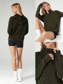 GLOWMODE Modal Silk Touch Oversized Long Sleeve Half-Zip Sweatshirt  Spring Summer - Army Green - View 7