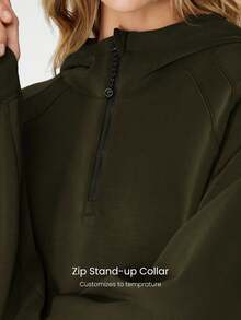 GLOWMODE Modal Silk Touch Oversized Long Sleeve Half-Zip Sweatshirt  Spring Summer - Army Green - View 3