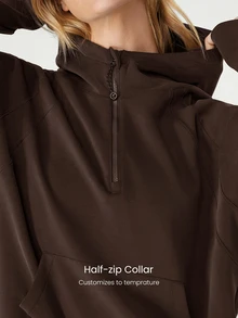 GLOWMODE Modal Silk Touch Oversized Long Sleeve Half-Zip Sweatshirt  Spring Summer - Chocolate Brown - View 3