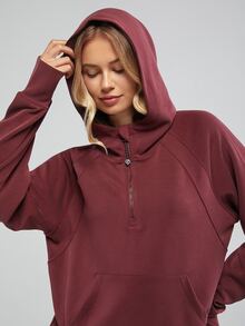 GLOWMODE Modal Silk Touch Oversized Long Sleeve Half-Zip Sweatshirt  Spring Summer - Burgundy - View 6
