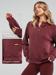 GLOWMODE Modal Silk Touch Oversized Long Sleeve Half-Zip Sweatshirt  Spring Summer - Burgundy - View 4