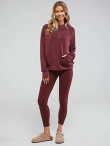 GLOWMODE Modal Silk Touch Oversized Long Sleeve Half-Zip Sweatshirt  Spring Summer - Burgundy - View 7
