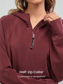 GLOWMODE Modal Silk Touch Oversized Long Sleeve Half-Zip Sweatshirt  Spring Summer - Burgundy - View 3