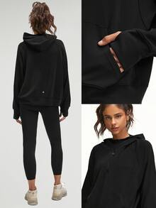 GLOWMODE Modal Silk Touch Oversized Long Sleeve Half-Zip Sweatshirt  Spring Summer - Black - View 7