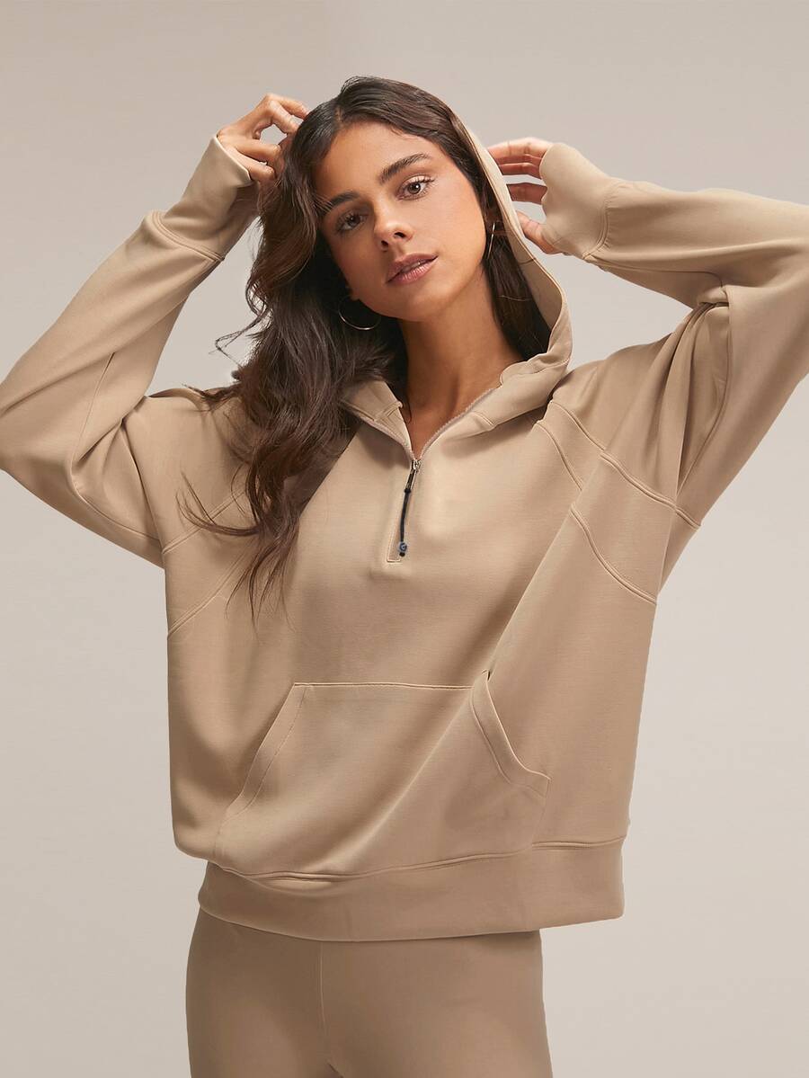 GLOWMODE Modal Silk Touch Oversized Long Sleeve Half-Zip Sweatshirt Fall - Camel - View 1