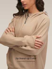 GLOWMODE Modal Silk Touch Oversized Long Sleeve Half-Zip Sweatshirt Fall - Camel - View 3