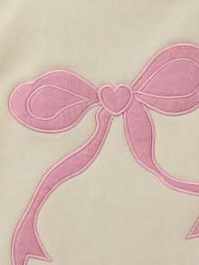 女童刺繡牛仔蝴蝶結連帽衛衣與運動衫套裝，可愛上衣，牛仔兩件套，甜美蝴蝶結刺繡保暖內裡帽子 - 杏色 - 查看 9