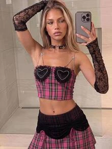 SHEIN ICON صدرية كامي طباعة مربع النقش حجر الراين حزام - متعدد الألوان - مشاهدة 1