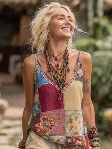 Selamara New Arrival Women's Retro Colorblock Ditsy Floral Sleeveless Camisole Top - Multicolor - View 3