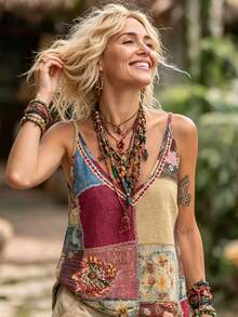 Selamara New Arrival Women's Retro Colorblock Ditsy Floral Sleeveless Camisole Top - Multicolor - View 6
