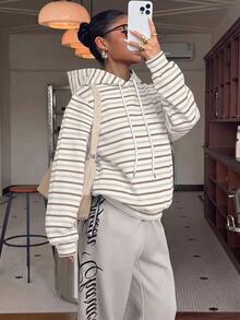 Muchica 休閒極簡學院風復古條紋印花大尺碼運動衫，適合夏季，夏季上衣，適合日常通勤、約會、聚會，秋冬/夏季 - 彩色 - 查看 6