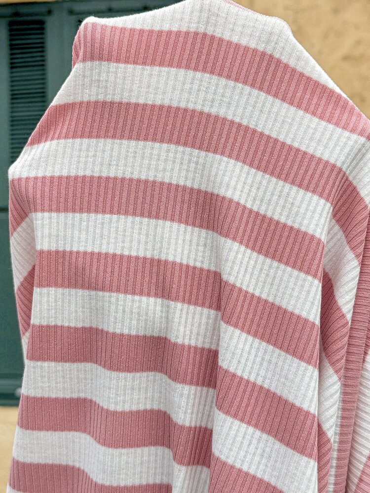 Lyckli Maternity Striped Square Neck Long Sleeve Fitted Casual Dress Fall - Pink - View 8