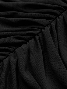 DAZY Spring & Summer Elegant Solid Color Off Shoulder Gathered Formal Black Midi Dress For Women,Fall Long Sleeve Dress Prom Dress - Black - View 6