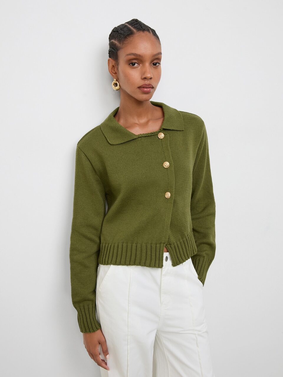 SHEIN Maija Green Asymmetric Placket Women's Knitted Cardigan