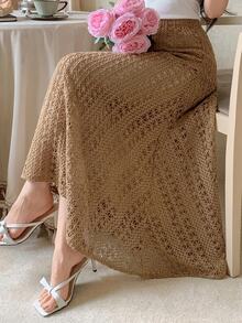 DAZY Women's Lace Embroidered Elastic Waist Elegant Skirt - Rust Brown - View 5