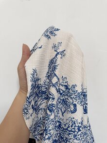 CovetEZ Plus Size Summer Blue & White Textured Print Vacation Tie-Up Cami Dress - Blue and White - View 7