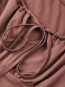 CovetEZ Plus Size Pleated Knot Summer Brown Cami Top - Brown - View 5