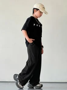 1 件青少年男孩休闲运动学院直筒宽松灰色长裤适合返校适合生日派对、晚会、表演、婚礼、洗礼、开幕式日常适合日常使用适合上学适合旅行适合运动适合春夏季节 - 黑色 - 查看 8