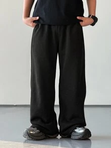 1 件青少年男孩休闲运动学院直筒宽松灰色长裤适合返校适合生日派对、晚会、表演、婚礼、洗礼、开幕式日常适合日常使用适合上学适合旅行适合运动适合春夏季节 - 黑色 - 查看 4