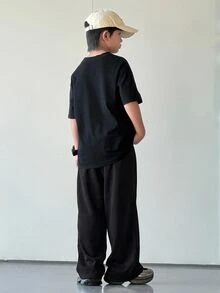 1 件青少年男孩休闲运动学院直筒宽松灰色长裤适合返校适合生日派对、晚会、表演、婚礼、洗礼、开幕式日常适合日常使用适合上学适合旅行适合运动适合春夏季节 - 黑色 - 查看 6