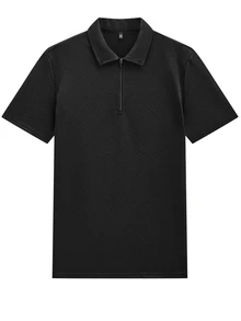 Manfinity Homme 男士純色短袖 Polo 衫與長褲休閒套裝 - 黑色 - 查看 8