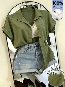 Franclia 極簡口袋單排扣休閒度假襯衫 - 軍綠色 - 查看 1