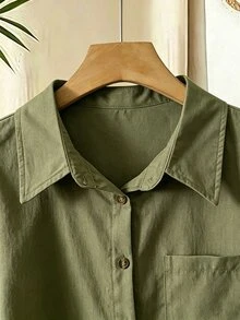 Franclia 極簡口袋單排扣休閒度假襯衫 - 軍綠色 - 查看 4