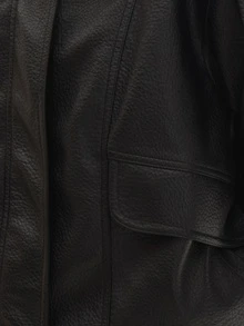 MUSEYN Black Pu Funnel Neck Oversized Boxy Elasticated Hem Jacket Edgy Transitional Layering Casual Day Fall New Season Capsule Wardrobe - Black - View 6