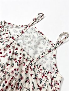 SHEIN 2件組幼女燈芯絨夾克洋裝，甜美復古可愛仙女風，棕色與白色碎花層次設計，長袖翻領，標準版型，適合拍照，秋季穿著 - 卡其色 - 查看 8