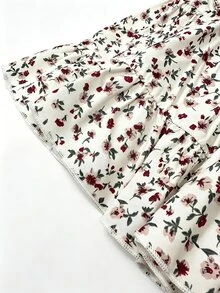 SHEIN 2件組幼女燈芯絨夾克洋裝，甜美復古可愛仙女風，棕色與白色碎花層次設計，長袖翻領，標準版型，適合拍照，秋季穿著 - 卡其色 - 查看 7