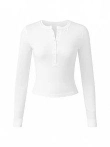 MUSEYN Atasan Jersey Putih Lengan Panjang Kancing Depan - Putih - View 7