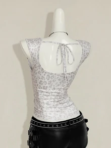 SHEIN ICON 女士蝴蝶印花装饰修身休闲日常上衣 - 淺灰色 - 查看 8