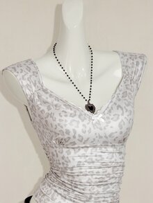 SHEIN ICON 女士蝴蝶印花装饰修身休闲日常上衣 - 淺灰色 - 查看 5