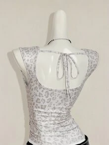 SHEIN ICON 女士蝴蝶印花装饰修身休闲日常上衣 - 淺灰色 - 查看 9