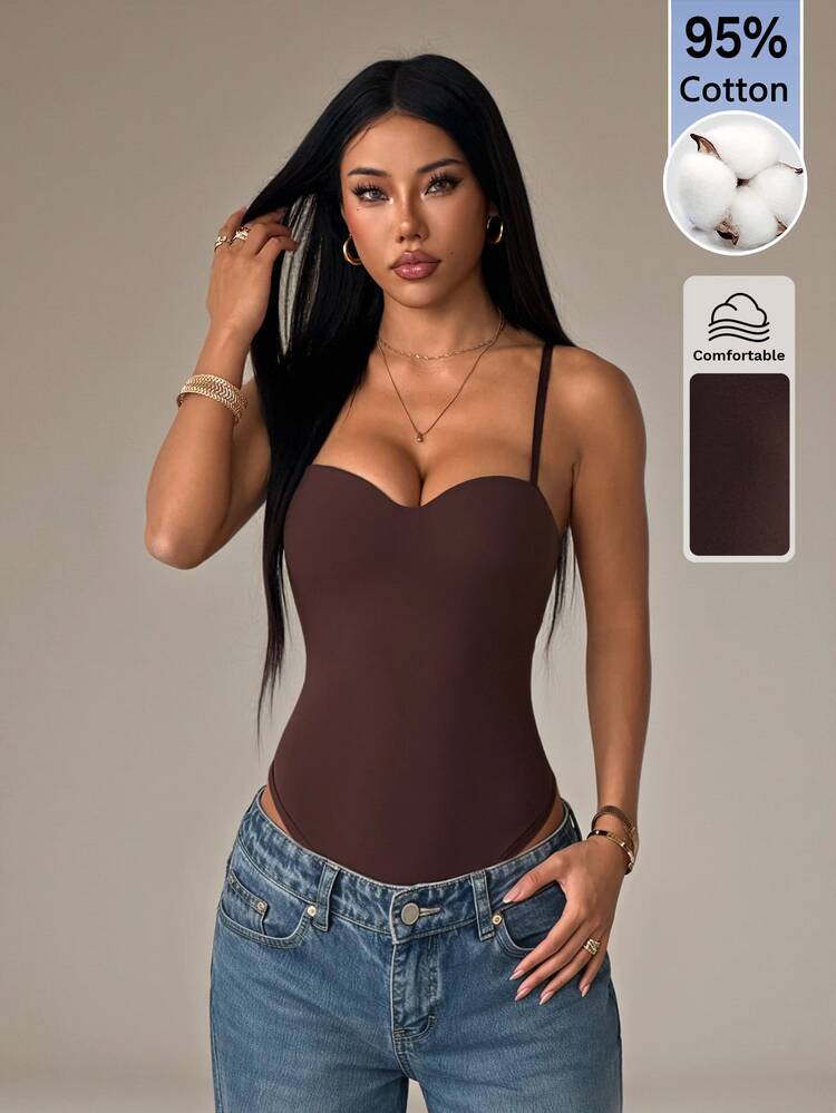 SHEIN PETITE Women's Fashion Versatile Solid Color Spaghetti Strap Camisole Minimalist Casual - Brown - View 5