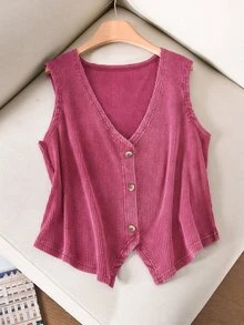 Story & Sage Casual Vacation Women's Vest Spring/Summer Slim Fit Vest Snowflake Pattern Vest Button Vest Black Vest - Hot Pink - View 3