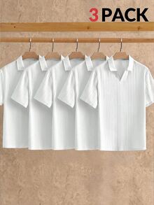 HIMLAND 3pcs/Pack Men's Simple Ice Silk Feel Short Sleeve Polo Shirts, Summer Vacation White Casual - White - View 8