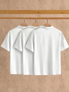 HIMLAND 3pcs/Pack Men's Simple Ice Silk Feel Short Sleeve Polo Shirts, Summer Vacation White Casual - White - View 2