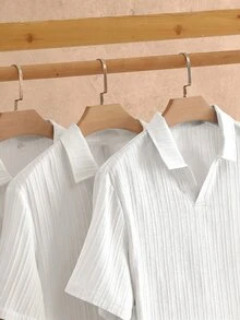 HIMLAND 3pcs/Pack Men's Simple Ice Silk Feel Short Sleeve Polo Shirts, Summer Vacation White Casual - White - View 7
