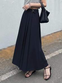 DAZY Women's Solid Color Pleated Casual Versatile Daily Wear Skirt Fall - Navy Blue - View 4
