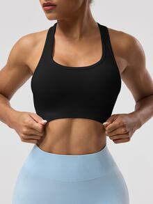 Solea Cove Solea Cove Women's Solid Color Sleeveless Short Yoga Racerback Tank Top Running Bra - Black - View 7