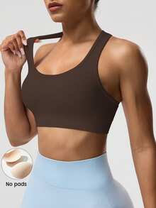 Solea Cove Solea Cove Women's Solid Color Sleeveless Short Cropped Yoga Racerback Tank Top Brown Athletic Top Brown Workout Top - Coffee Brown - View 4