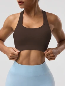 Solea Cove Solea Cove Women's Solid Color Sleeveless Short Cropped Yoga Racerback Tank Top Brown Athletic Top Brown Workout Top - Coffee Brown - View 7
