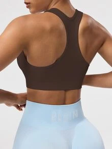 Solea Cove Solea Cove Women's Solid Color Sleeveless Short Cropped Yoga Racerback Tank Top Brown Athletic Top Brown Workout Top - Coffee Brown - View 2