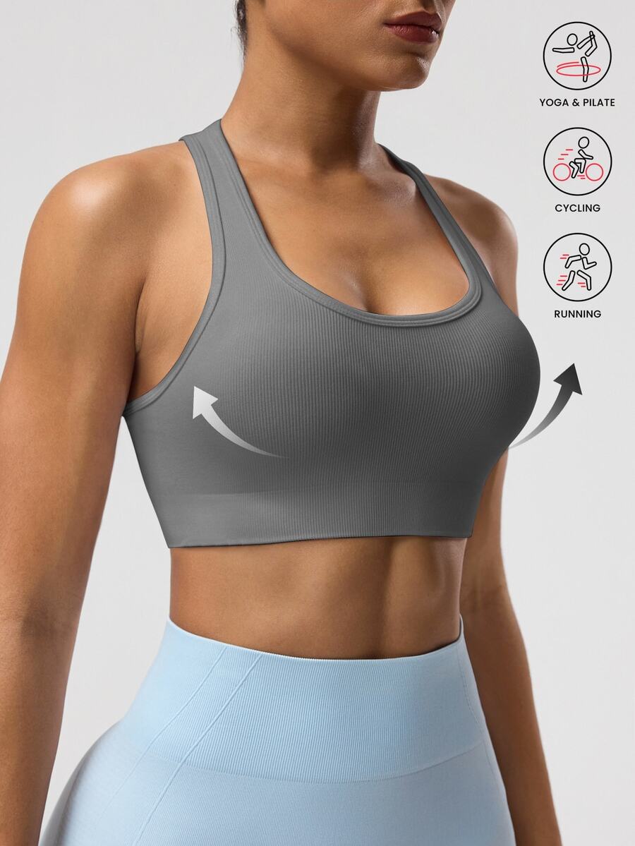 Solea Cove Solea Cove Women's Solid Color Sleeveless Short Yoga Racerback Tank Top Exercise Bra - Dark Grey - View 1