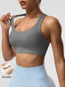 Solea Cove Solea Cove Women's Solid Color Sleeveless Short Yoga Racerback Tank Top Exercise Bra - Dark Grey - View 4