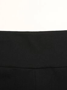 SHEIN 兒童青少年女孩 2件組休閒黑色拼接蕾絲飾邊荷葉邊長袖修身針織上衣與喇叭褲套裝，適合日常戶外、旅行機場、休閒日常穿著，法式童裝套裝 - 黑色 - 查看 5